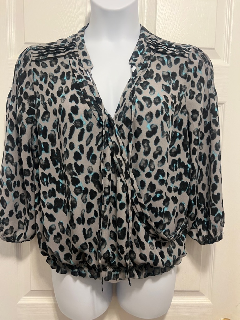 Womens Teal and Black Leopard Print Blouse